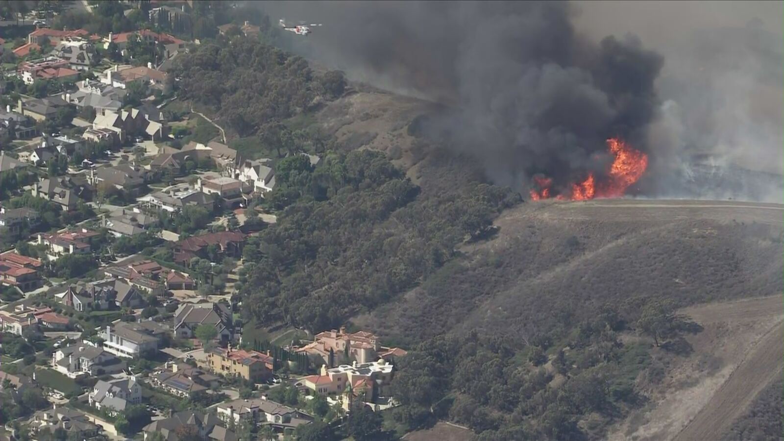 Norte 山火逼近 San Clemente 住宅区(KTLA 直升机画面)